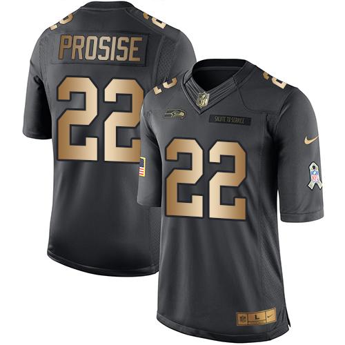 Nike Seahawks #22 C. J. Prosise Black Men's Stitched NFL Limited Gold Salute To Service Jersey - Click Image to Close